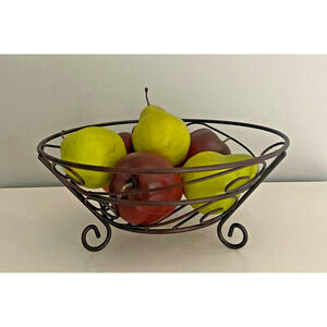 Oil Rubbed Bronze Scroll Design Fruit Basket, With 6 Pieces Of Fruit, 4.5"H
